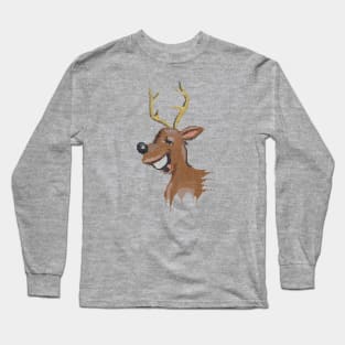 REINDEER - Funny Fake Embroidery Christmas print Long Sleeve T-Shirt